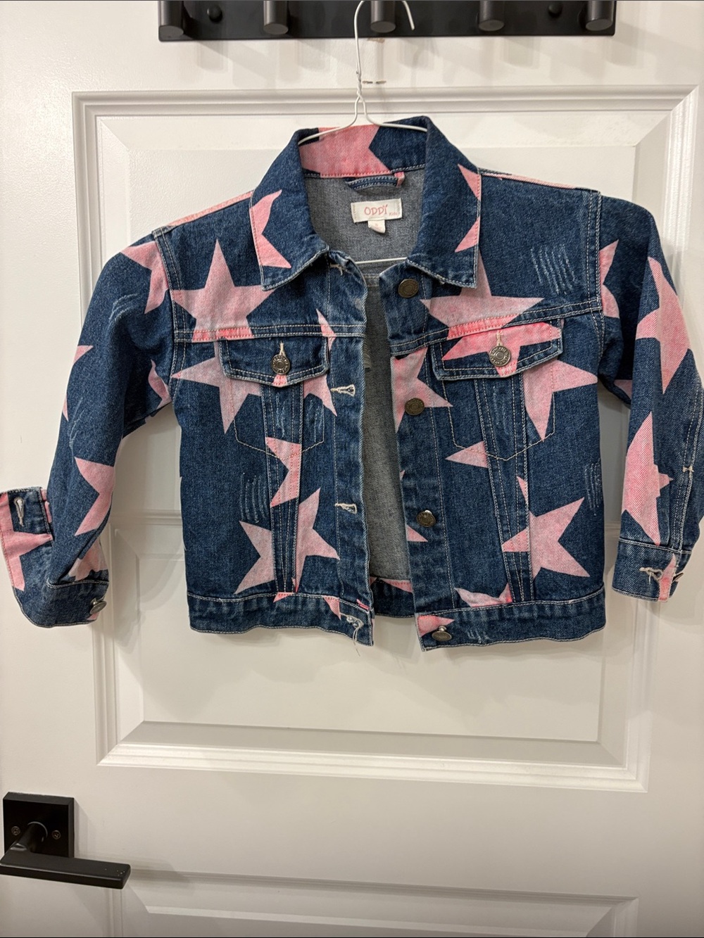 ODDY Blue Denim Jacket with Pink Star Print Small